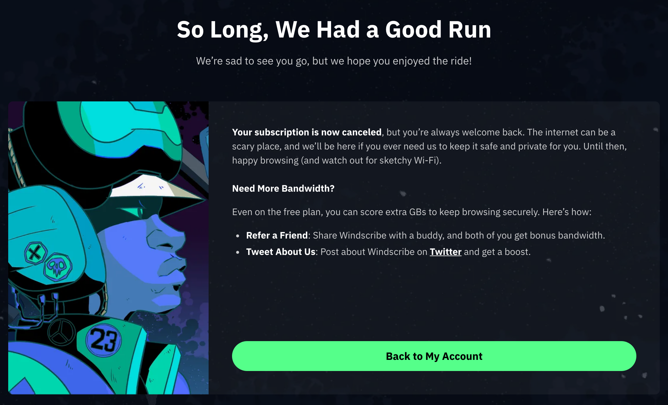 Cancellation confirmation page