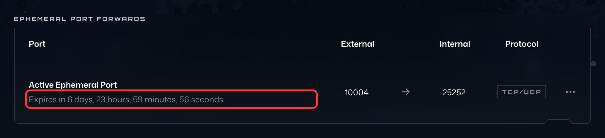 Time left on an ephemeral port